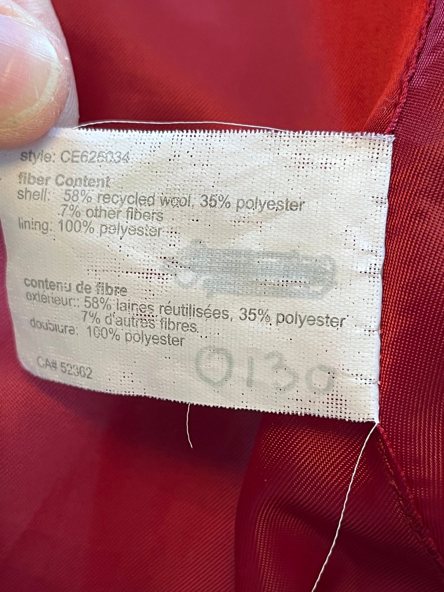 Manteau Esprit - Vue sur l'étiquette de composition