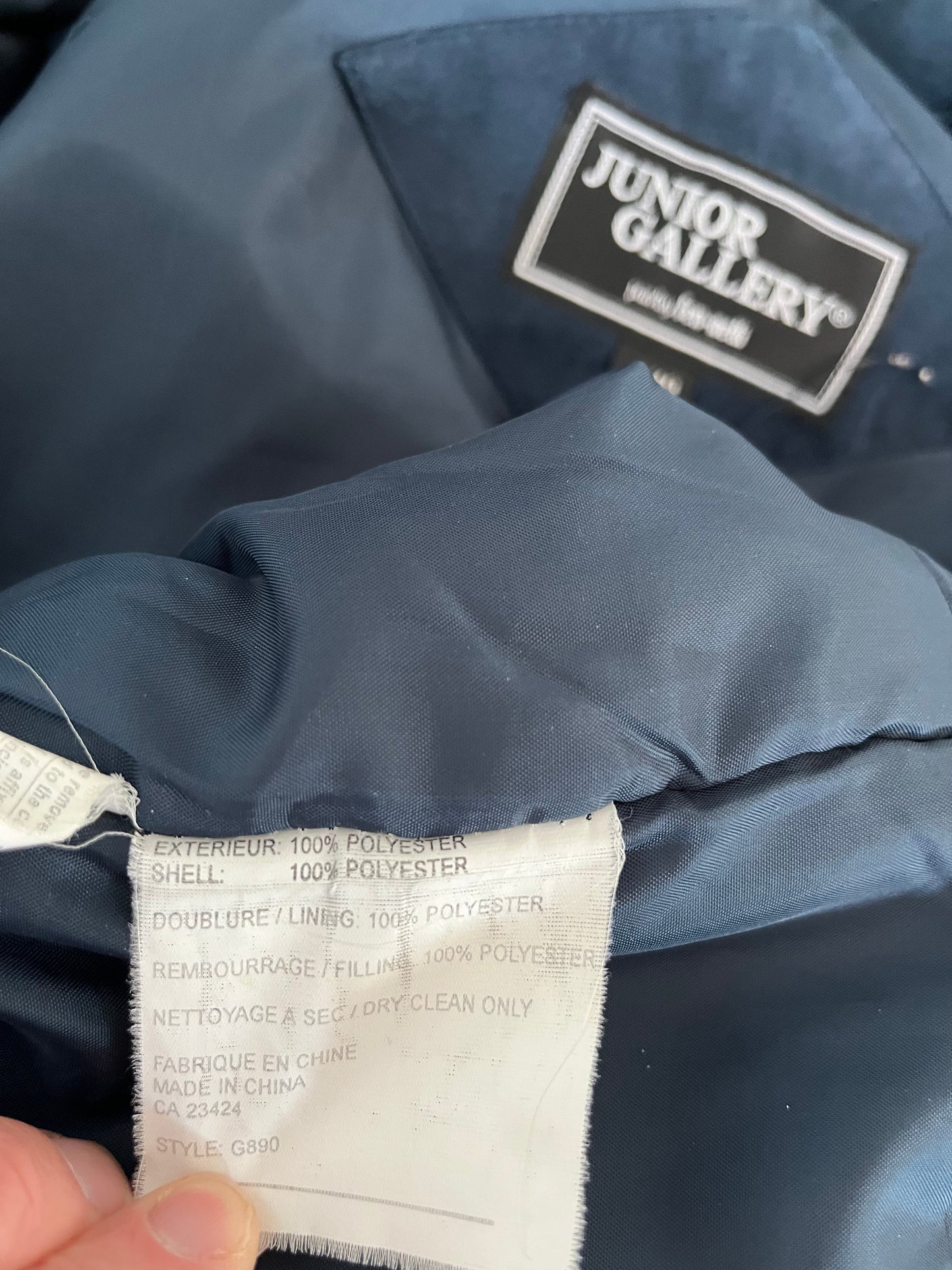 Manteau Junior Gallery - Vue sur l'étiquette d'entretien