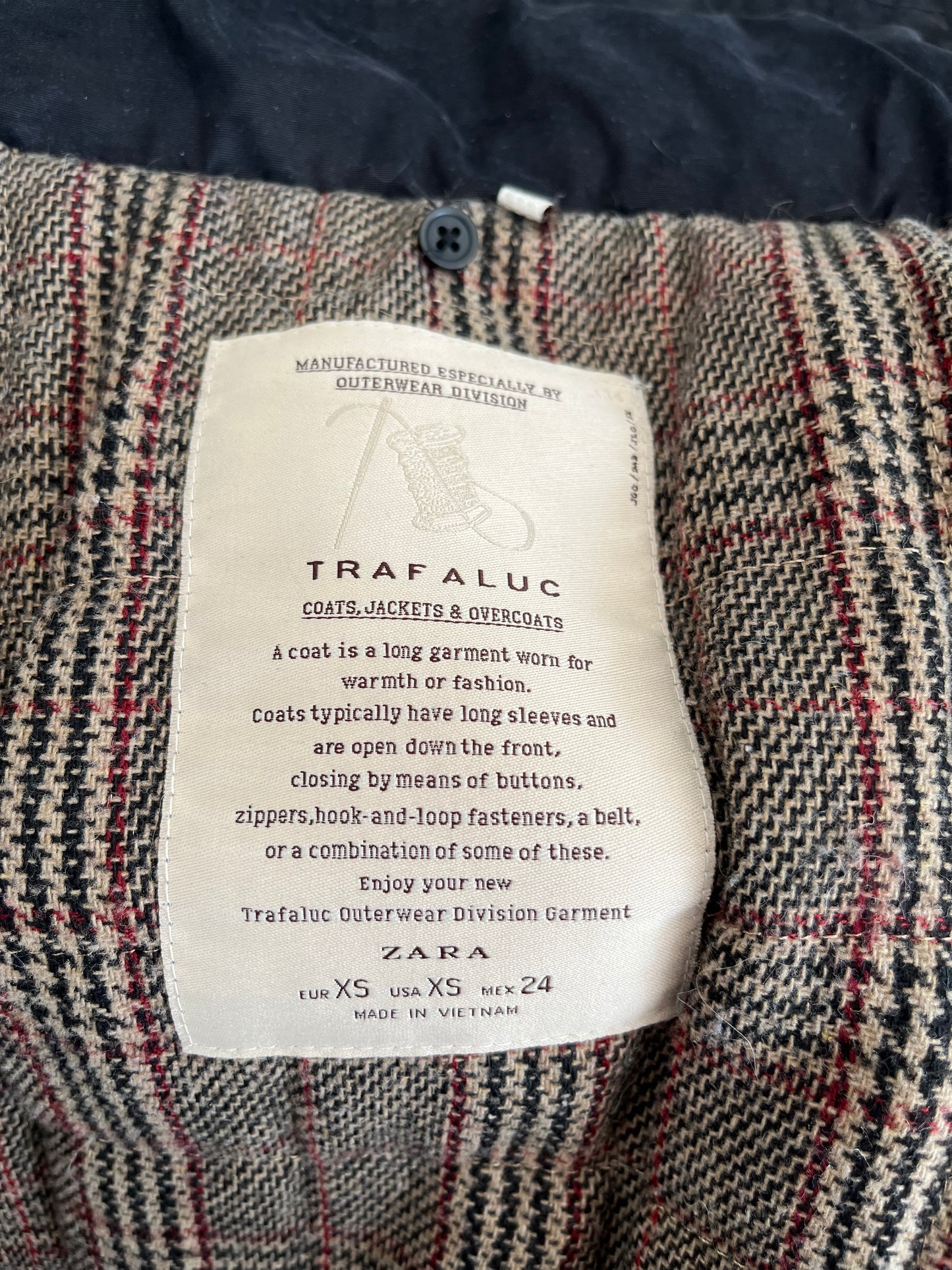 Manteau Zara - Étiquette de taille et marque