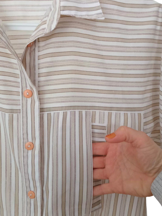 Chemise rayée crème et beige (M)