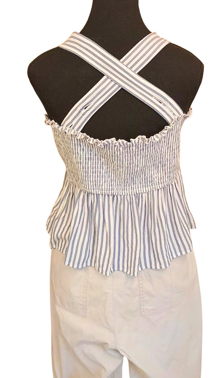 Camisole rayée blanc et bleu avec jolie boucle