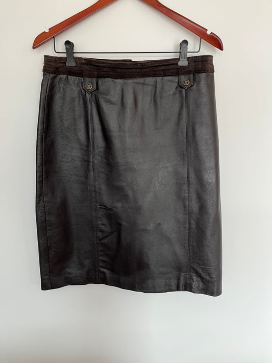 Jupe en cuir brun chocolat (M)