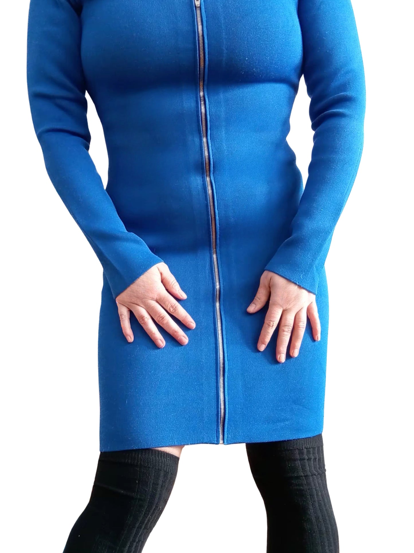 Robe bleu royal à zip avant – pièce trésor