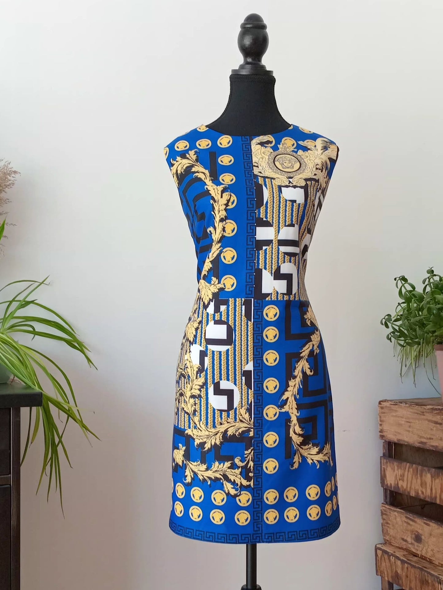 Robe crayon imprimée vintage (XL)