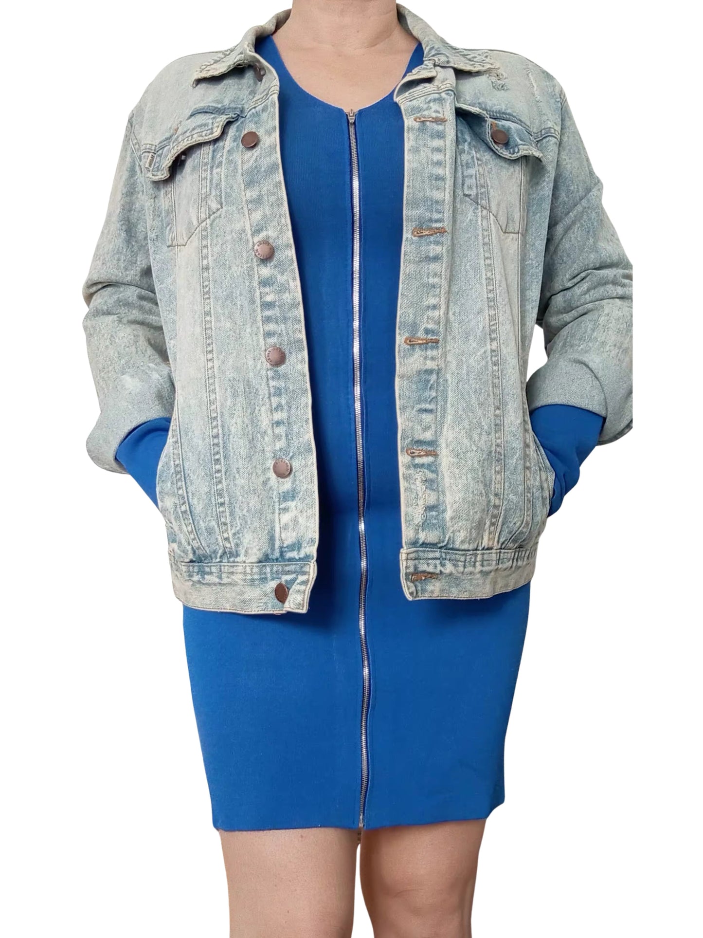 Robe bleu royal à zip avant – pièce trésor