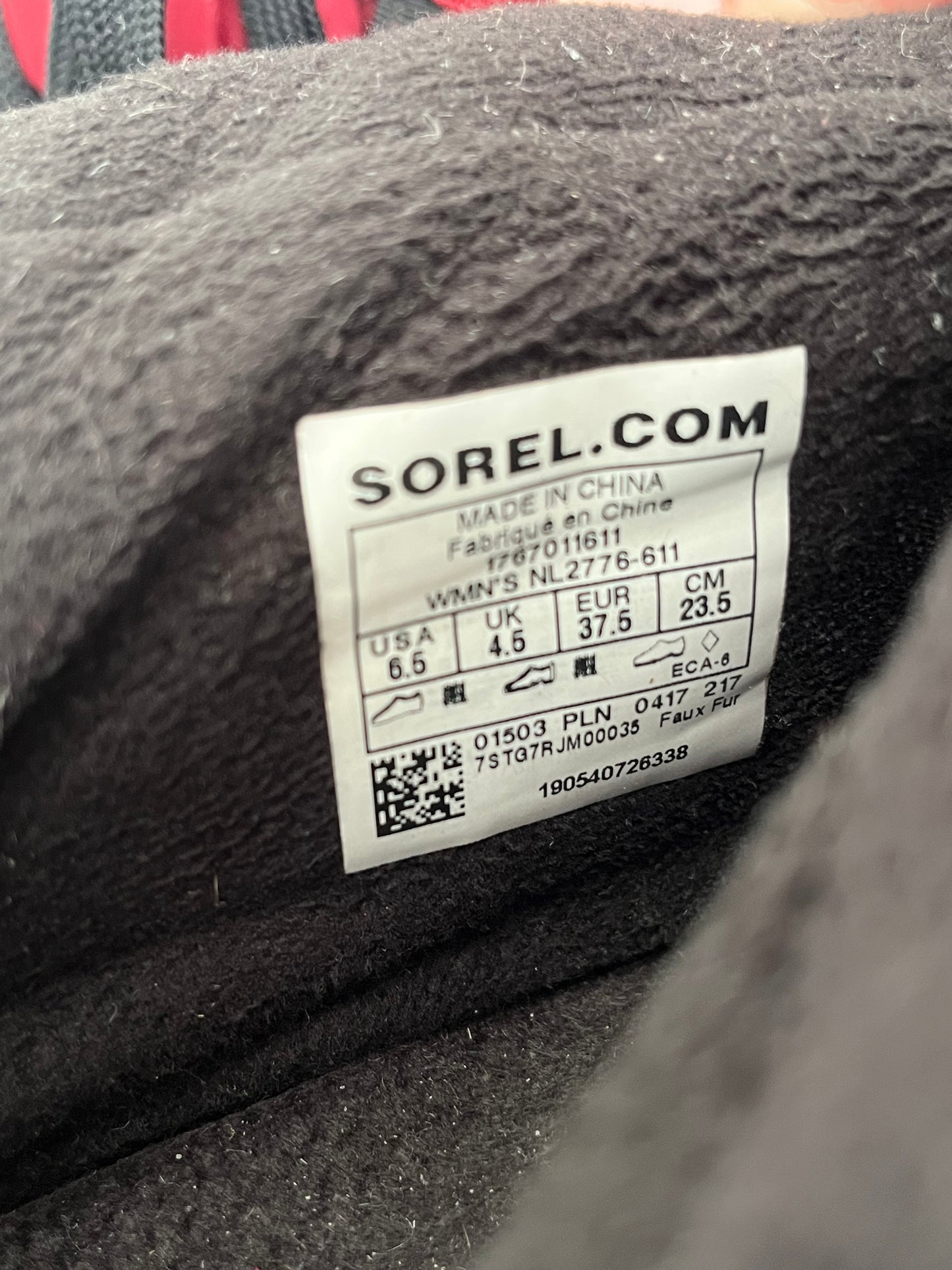 Bottes Sorel - Vue sur l'étiquette de marque et de pointure