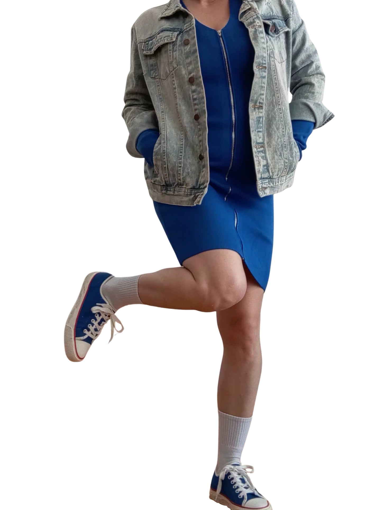 Robe bleu royal à zip avant – pièce trésor